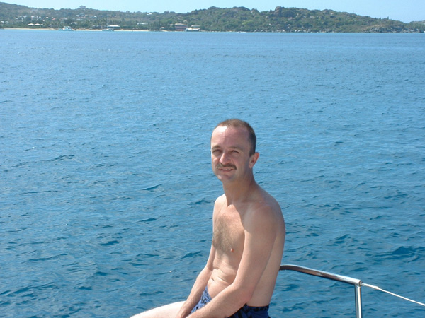 Ian at front of boat