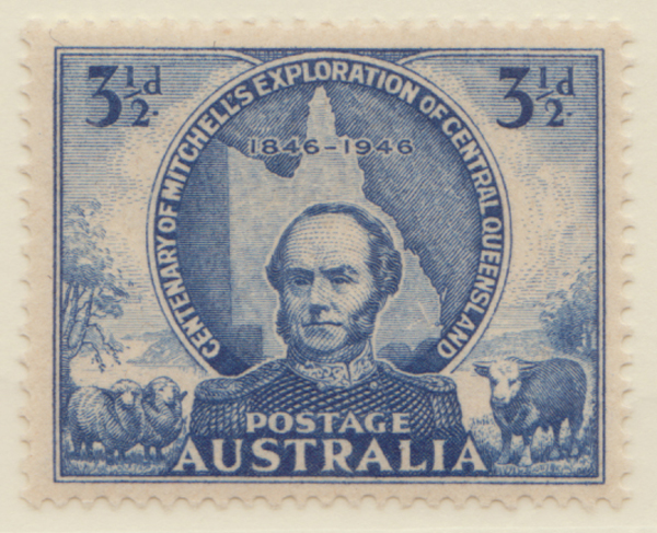 1946  3 1-2d blue mitchells exploration