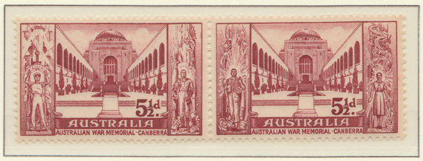 1957-58  5 1-2d x2 scarlet war memorial